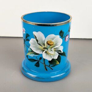 Antique Victorian Bristol Opaline Blue Glass Hand-Painted w/History
